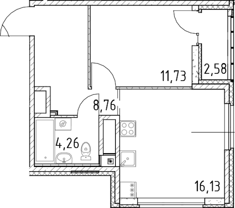 1-комнатная квартира 40.88 м², 9/23 эт., ЖК «Город Первых»